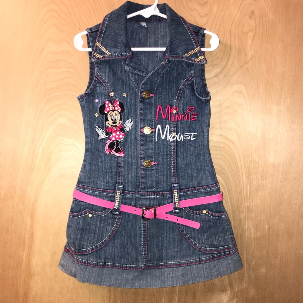 Minnie Mouse Denim Mini Dress with Pink Belt, Sz 6